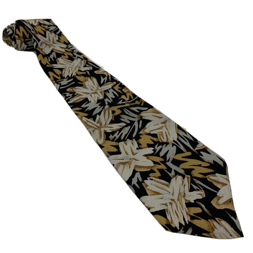Vintage‎ Saia Mens Silk 59" Necktie Gray Brown Black Abstract Design